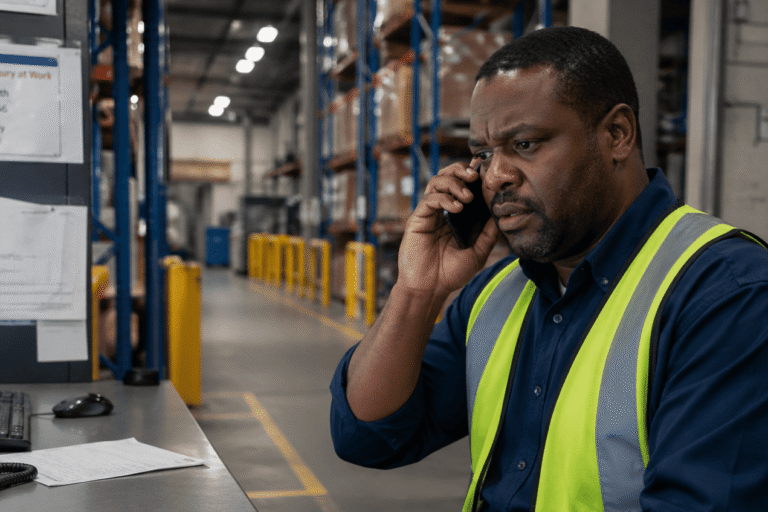 Supervisor using 24/7 injury response support after an overnight workplace injury