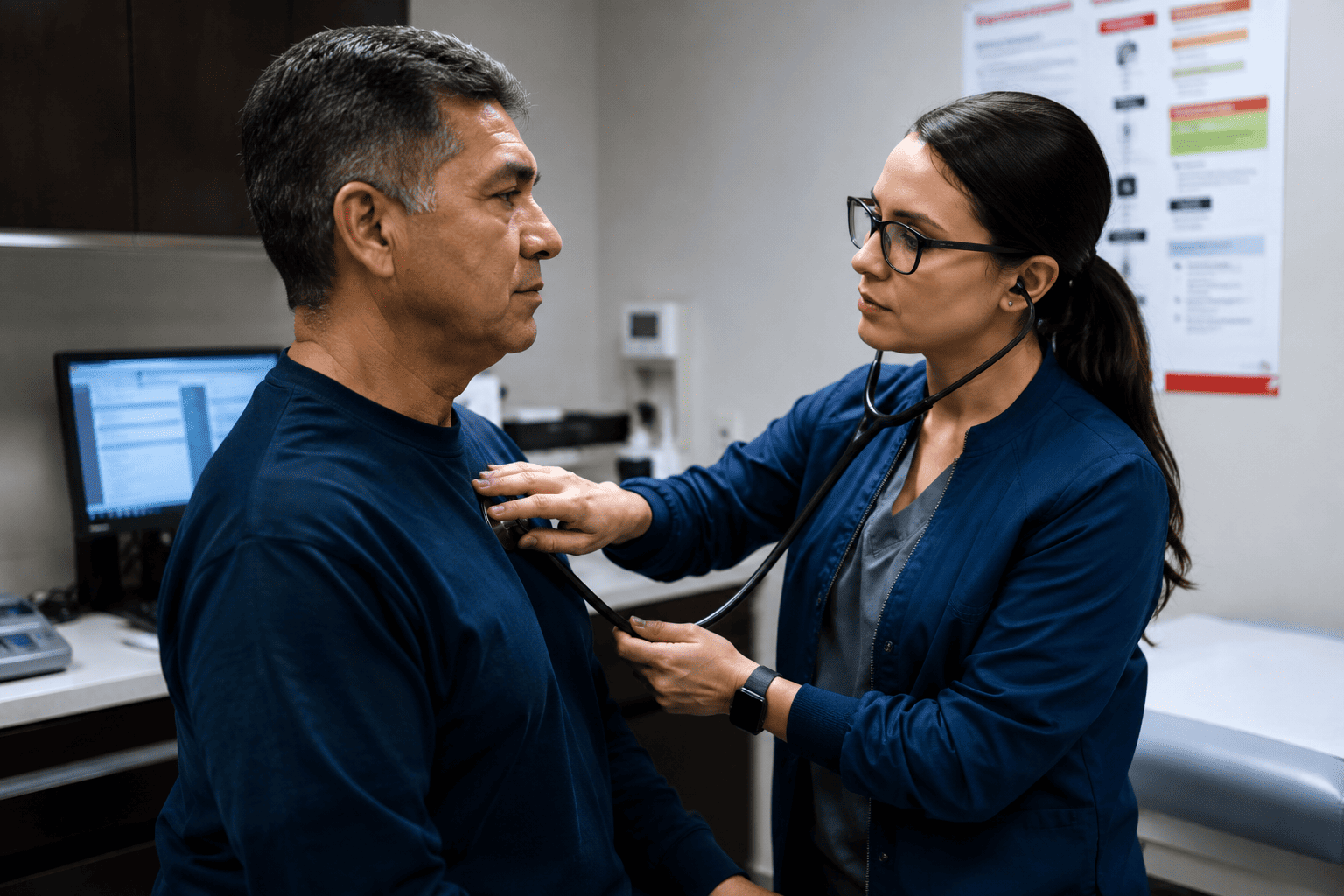 Occupational health professional conducting fit-for-duty exams for workplace safety