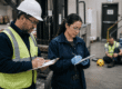Safety team coordinating post-accident testing after a workplace incident