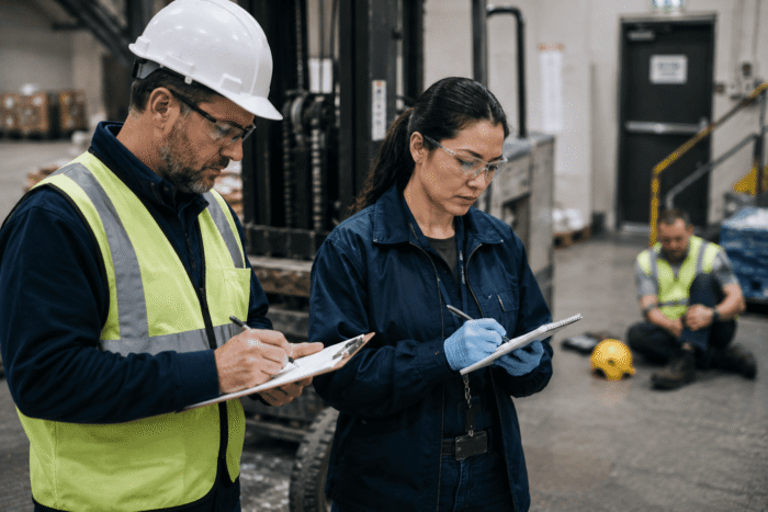image-Workplace-safety-inspection-in-progress Safety team coordinating post-accident testing after a workplace incident