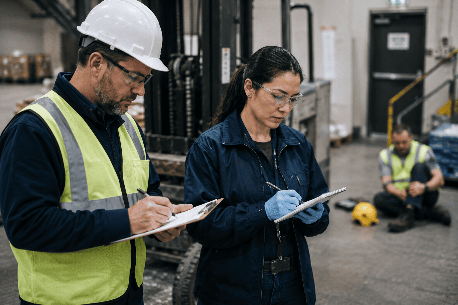 Safety team coordinating post-accident testing after a workplace incident