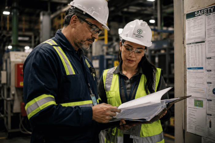 Safety team reviewing OSHA liability mistakes in occupational health compliance