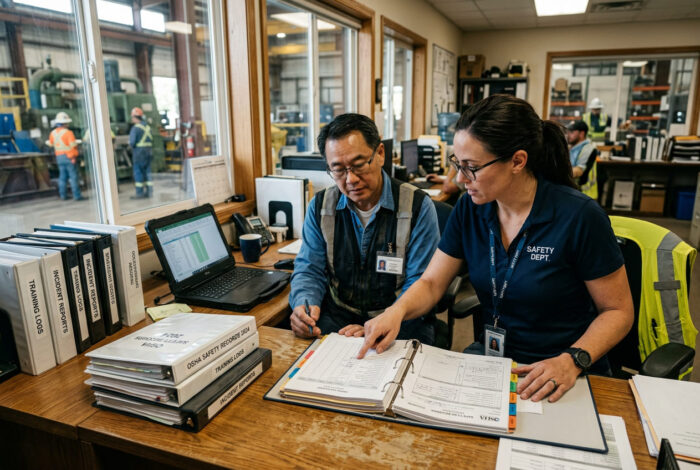 image-OSHA-Inspection-Records-8-Essential-Employer-Documents Safety team reviewing OSHA inspection records