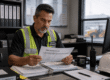 Safety manager reviewing drug testing programs and safety performance records