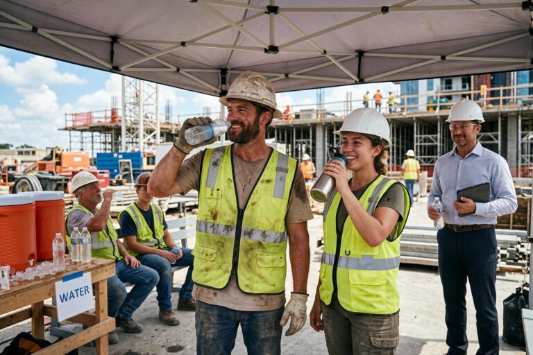 Outdoor workers following heat stress prevention practices during summer Outdoor workers following heat stress prevention practices during summer