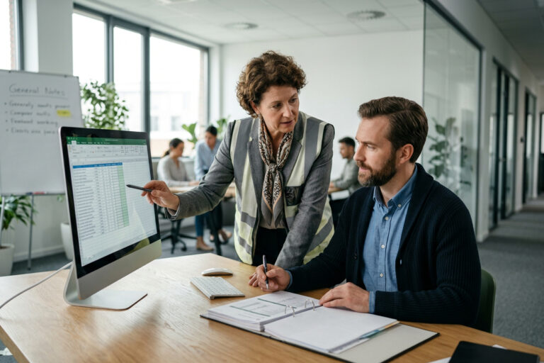occupational-health-program-warning-signs Managers reviewing an occupational health program for compliance risks