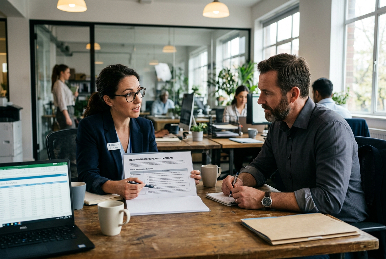 Occupational health team reviewing a return-to-work program
