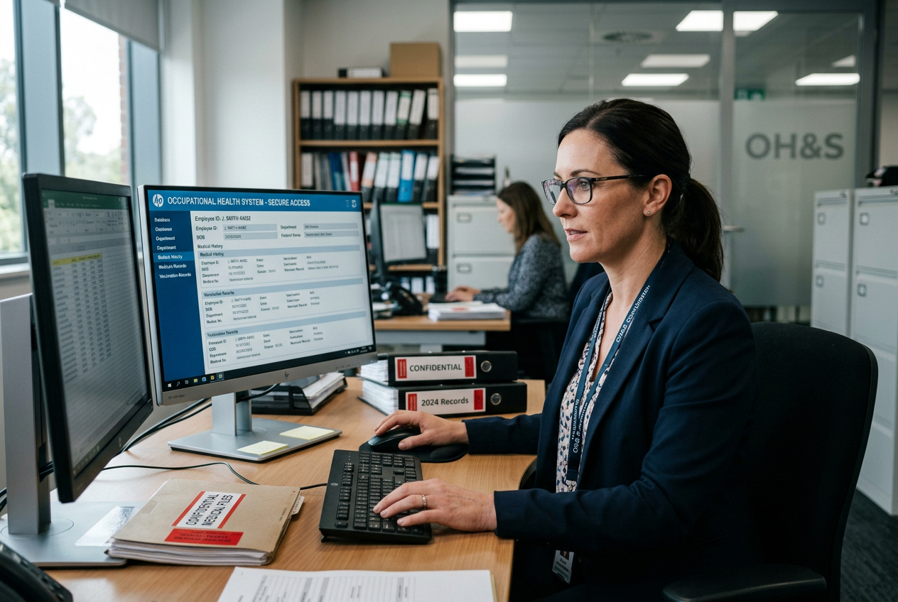 Coordinator reviewing employee medical documentation